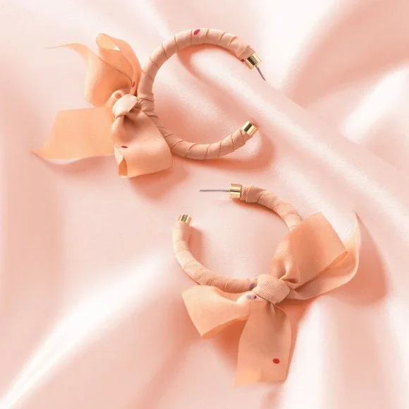 Stella & Dot | Blush Polka Dot Scarf Tie Hoop Earrings Retired - Picture 4 of 8